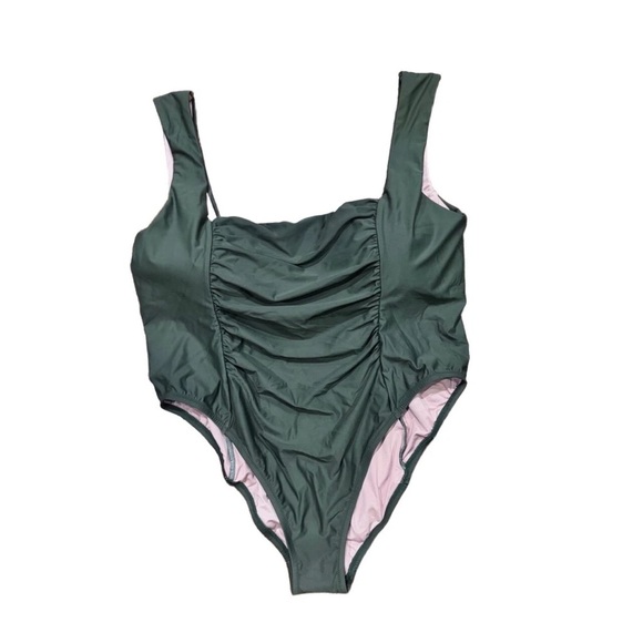 NWT J Crew Green Ruching Tank Straps Swimsuit Style BF179 Size 24 Plus Size - Picture 2 of 5